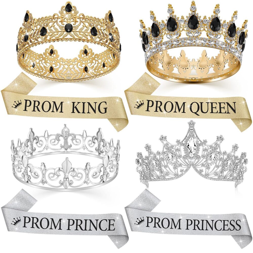 6451 8 Pcs Homecoming Prom Tiara Sash Set Prom King and Queen Crown Tiara